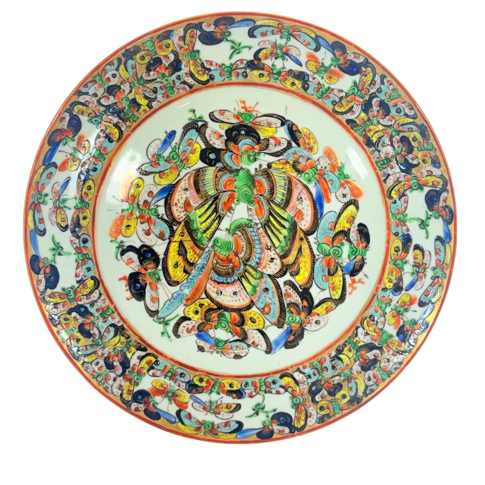 Vintage Porcelain Plate Hand‎ Painted Thousand Butterflies Motif